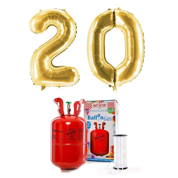 Helium-Set "Goldene 20" mit XXL Zahlenballons + 0,2m³ Ballongas