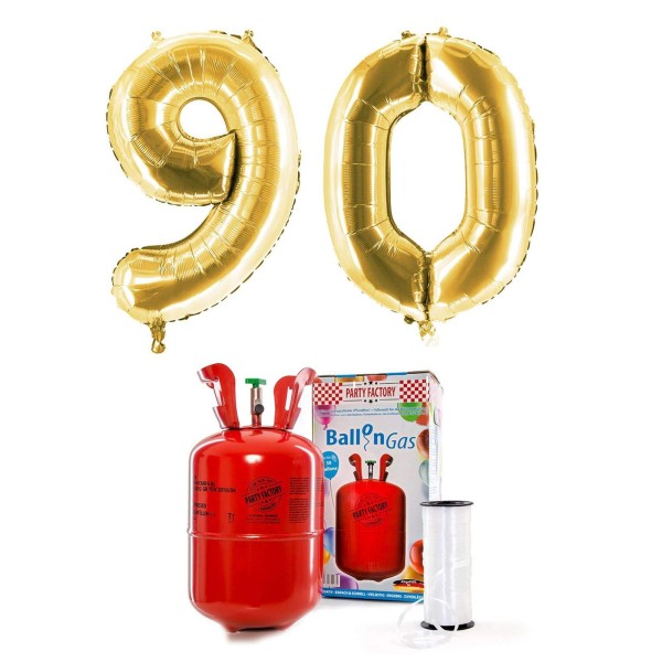 Helium-Set "Goldene 90" mit XXL Zahlenballons + 0,2m³ Ballongas