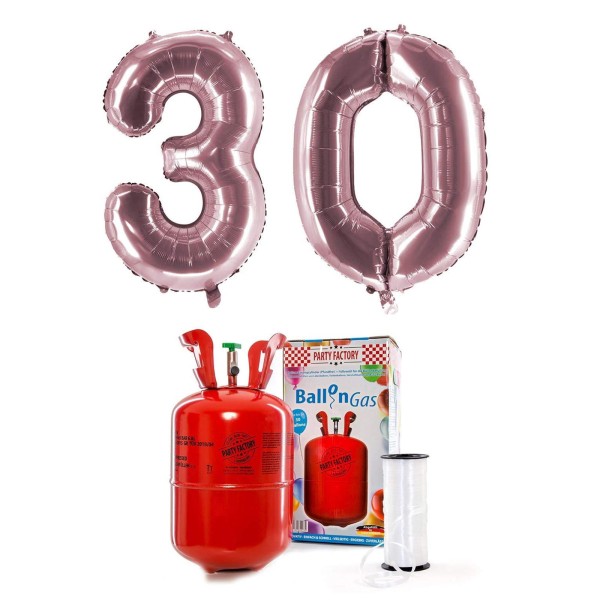 Helium-Set "30 rosé" mit XXL Zahlenballons + 0,2m³ Ballongas