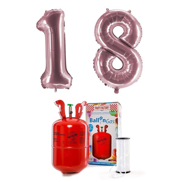 Helium-Set "18 rosé" mit XXL Zahlenballons + 0,2m³ Ballongas