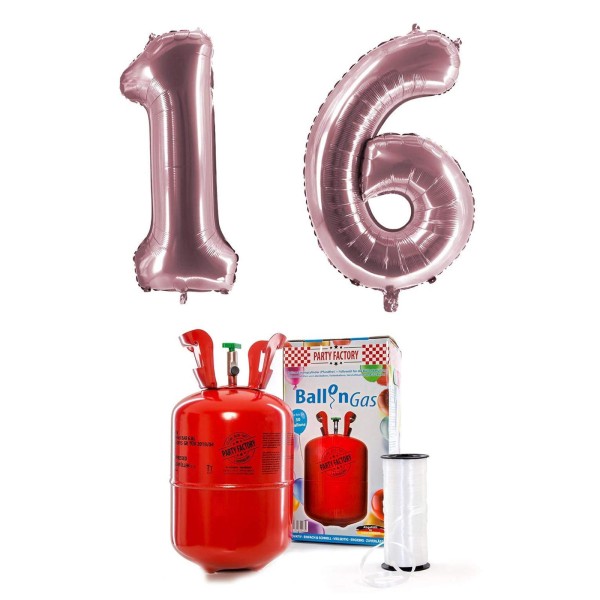 Helium-Set "16 rosé" mit XXL Zahlenballons + 0,2m³ Ballongas