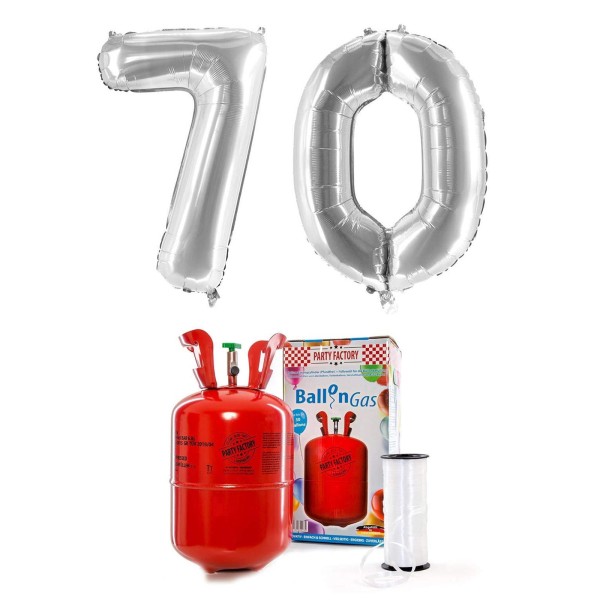 Helium-Set "Silberne 70" mit XXL Zahlenballons + 0,2m³ Ballongas