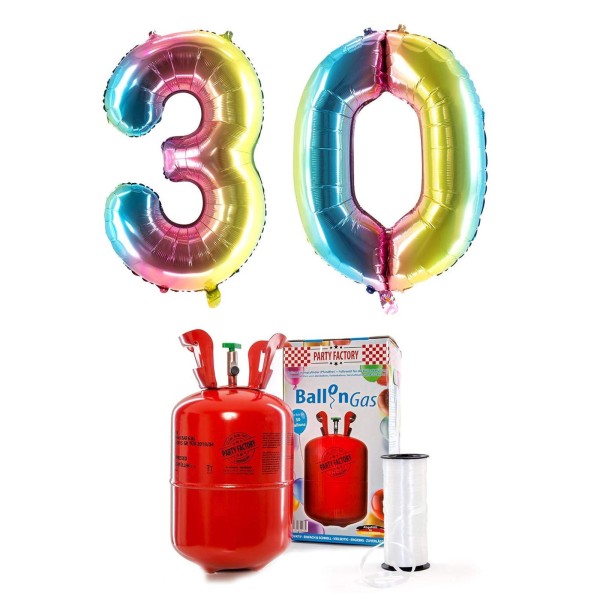 Helium-Set "Regenbogen 30" mit XXL Zahlenballons + 0,2m³ Ballongas
