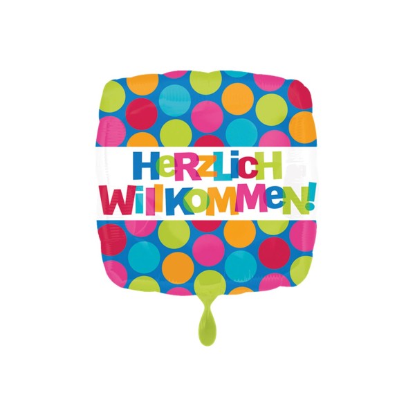Folienballon "Herzlich Willkommen" Dots, ø45cm