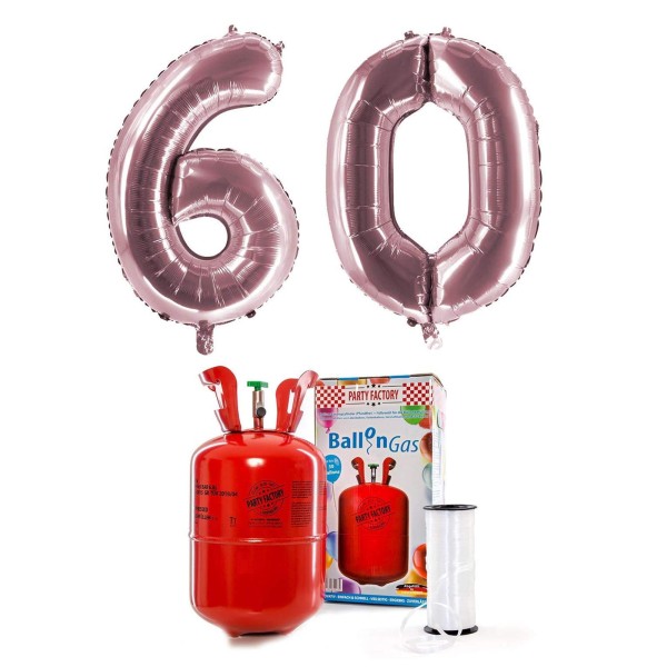 Helium-Set "60 rosé" mit XXL Zahlenballons + 0,2m³ Ballongas