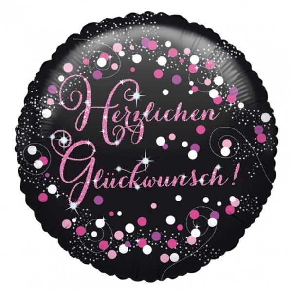Herzlichen Glückwunsch pink sparkle Folienballon ø43cm