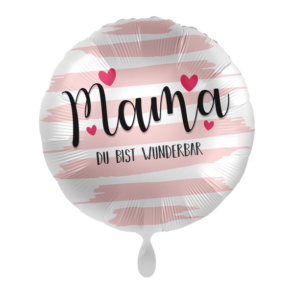 Folienballon "Mama, du bist wunderbar", in Silber und Rosa mit pinken Herzen, Ø 43 cm