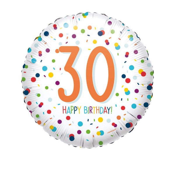 Folienballon Zahl 30 Happy Birthday Konfetti ø45cm