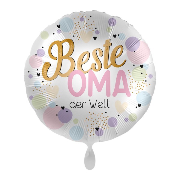 Folienballon "Die beste Oma der Welt", Ø 43 cm, Design: bunt gepunktet, rund