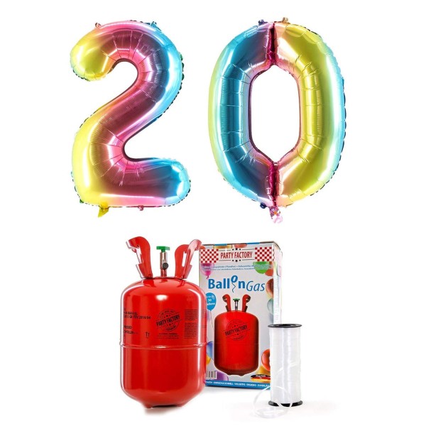 Helium-Set "Regenbogen 20" mit XXL Zahlenballons + 0,2m³ Ballongas