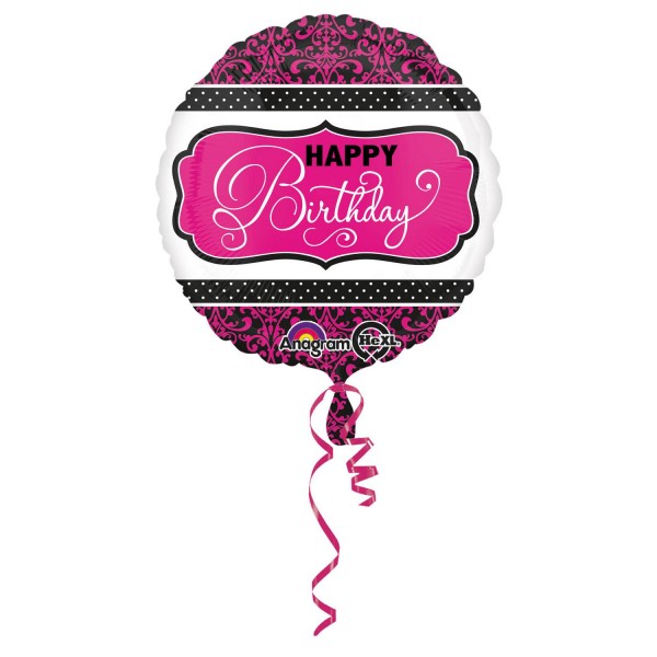 Happy Birthday schwarz & pink Folienballon ø43cm