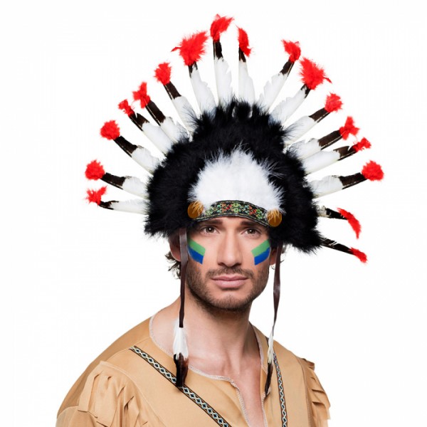 Häuptling Federschmuck Mohawk, rot-schwarz-weiß