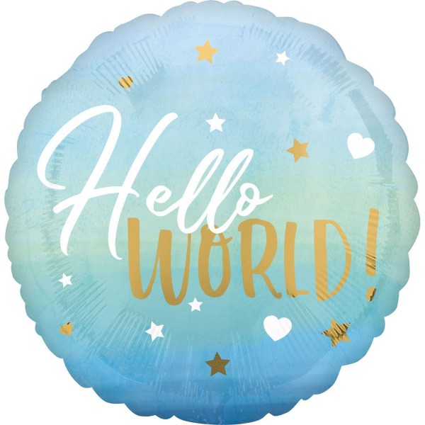 Hello World blauer Baby Folienballon ø45cm