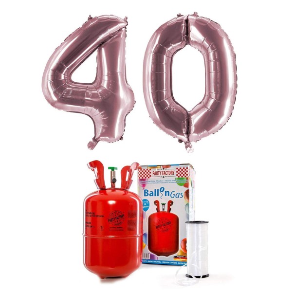 Helium-Set "40 rosé" mit XXL Zahlenballons + 0,2m³ Ballongas